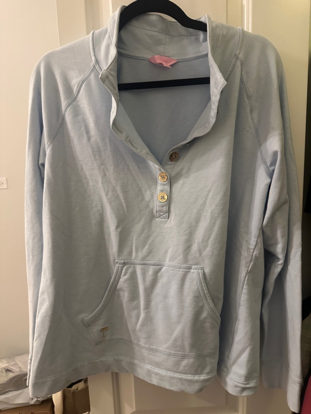 Lilly Pulitzer Light Blue Henley Pullover Hoodie